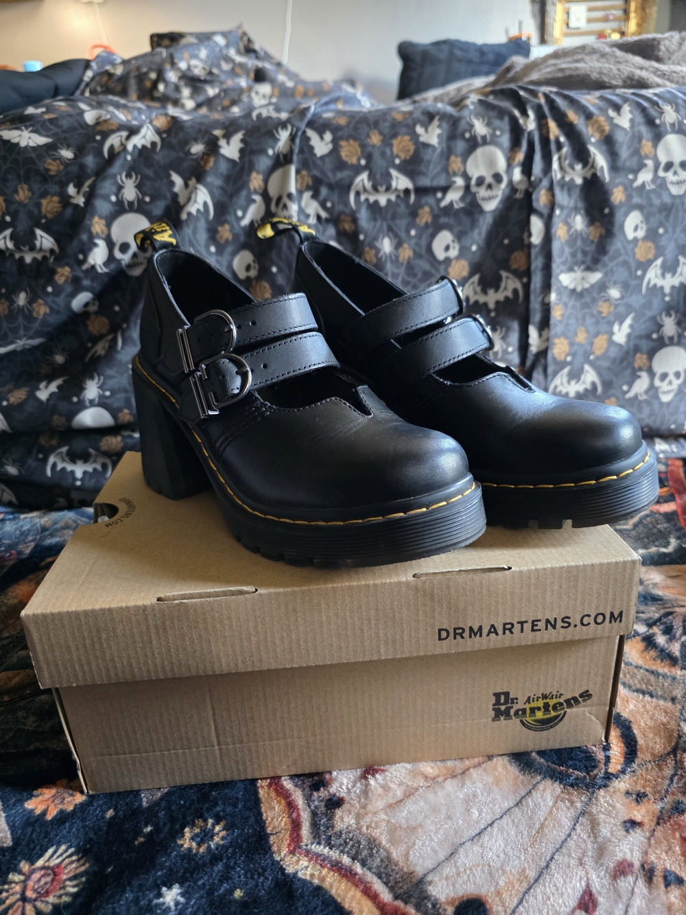 Dr. Martens Black Double-Strap Heeled Mary Jane Pumps